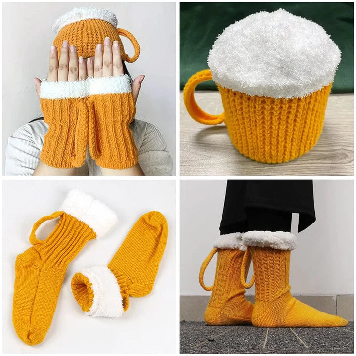 Lustiger 3D Bierkrug gestrickter Handschuh Geschenk