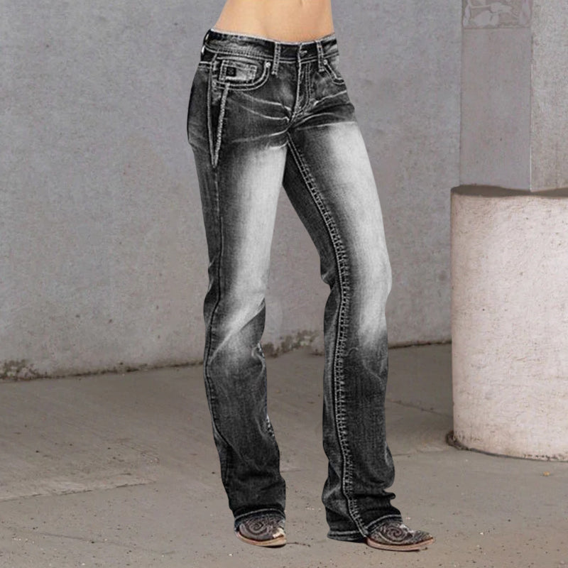 Gewaschene Bootcut-Jeans mit Stretch