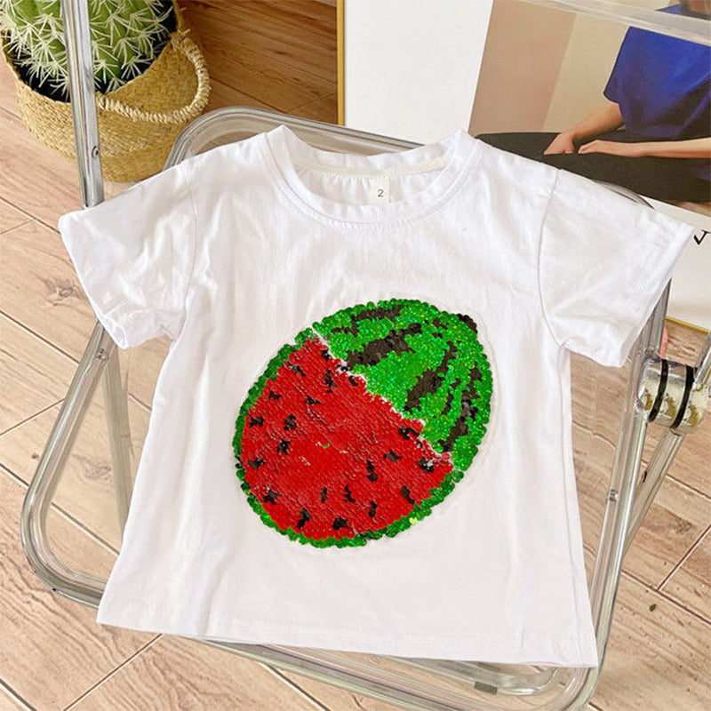 2022 neues Wassermelonen-T-Shirt mit wechselnden Pailletten