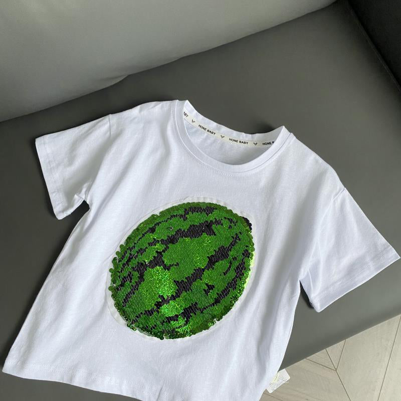 2022 neues Wassermelonen-T-Shirt mit wechselnden Pailletten