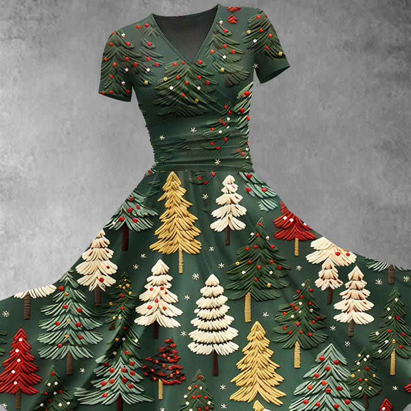 Maxikleid mit Weihnachtsbaummotiv für Frauen