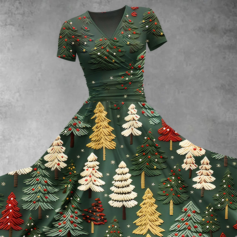 Maxikleid mit Weihnachtsbaummotiv für Frauen