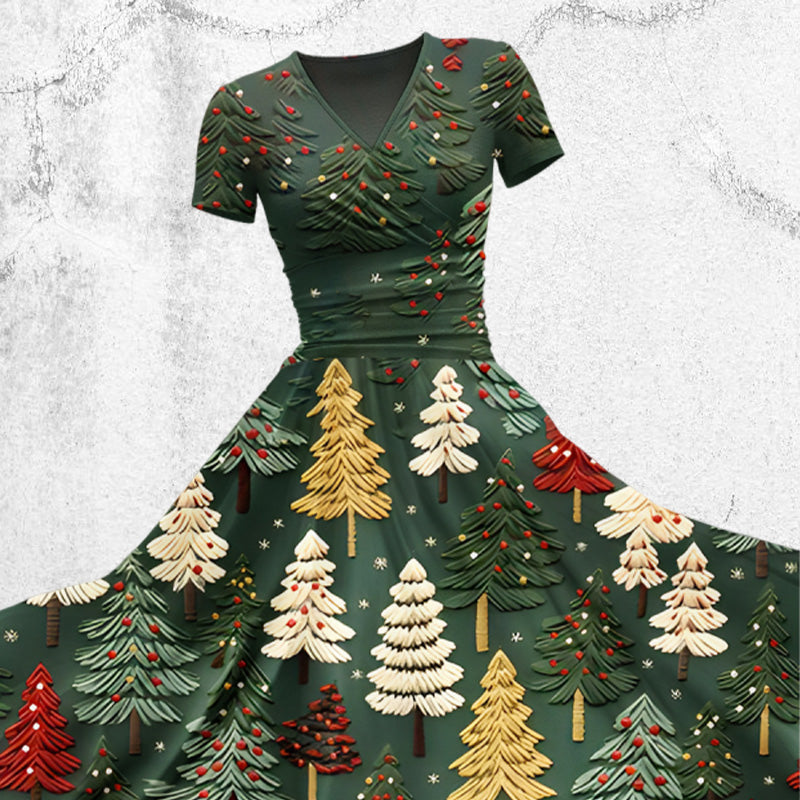 Maxikleid mit Weihnachtsbaummotiv für Frauen