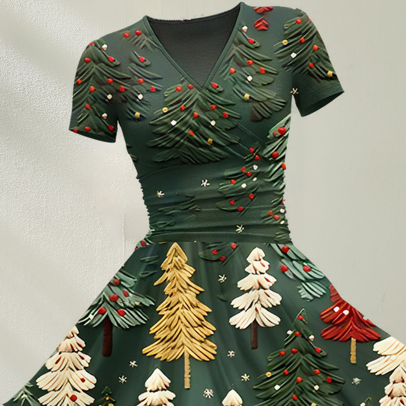 Maxikleid mit Weihnachtsbaummotiv für Frauen