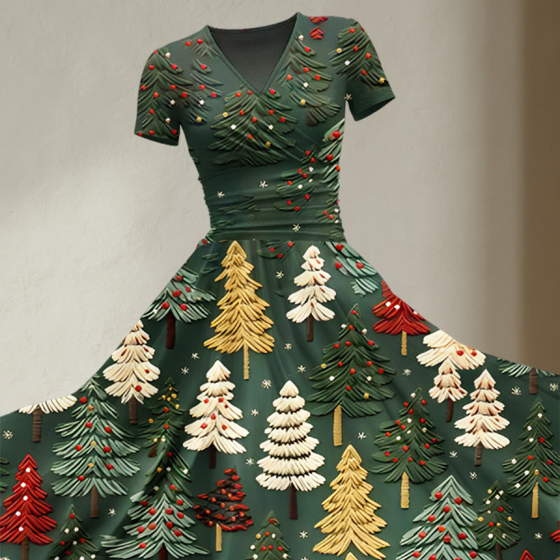 Maxikleid mit Weihnachtsbaummotiv für Frauen