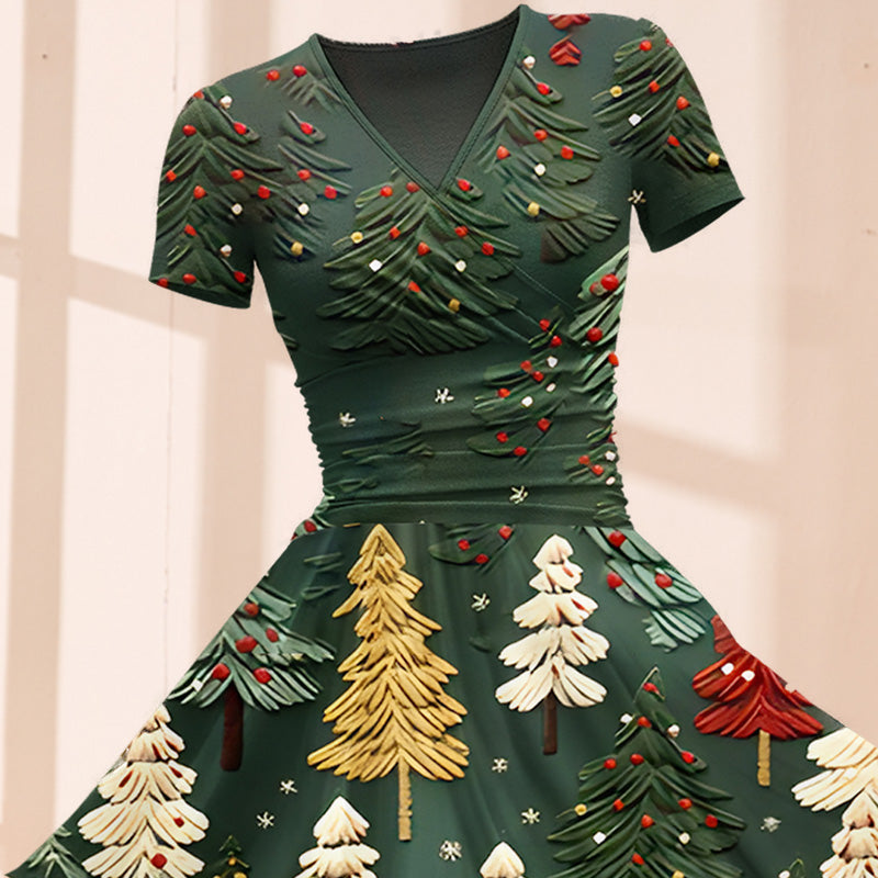 Maxikleid mit Weihnachtsbaummotiv für Frauen