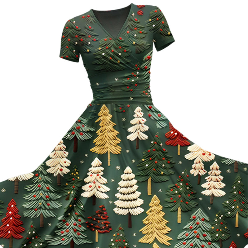 Maxikleid mit Weihnachtsbaummotiv für Frauen